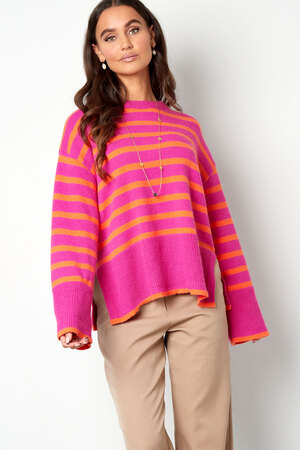 Wide knitted sweater stripes and flared sleeve - green h5 Picture5